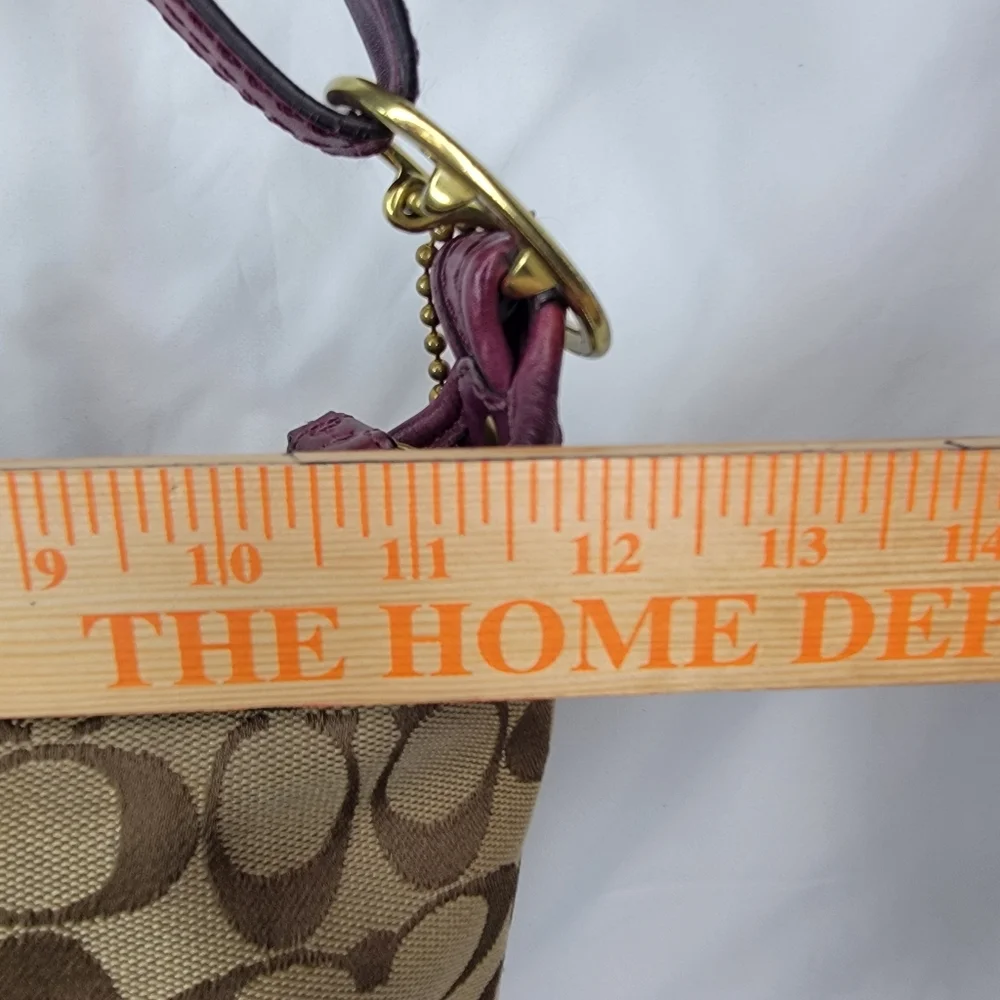 Coach Signature Canvas and Leather Shoulder Bag - Brown‎ and Purple